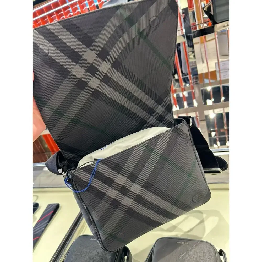 Black Men's Plaid Crossbody Messenger Bag
